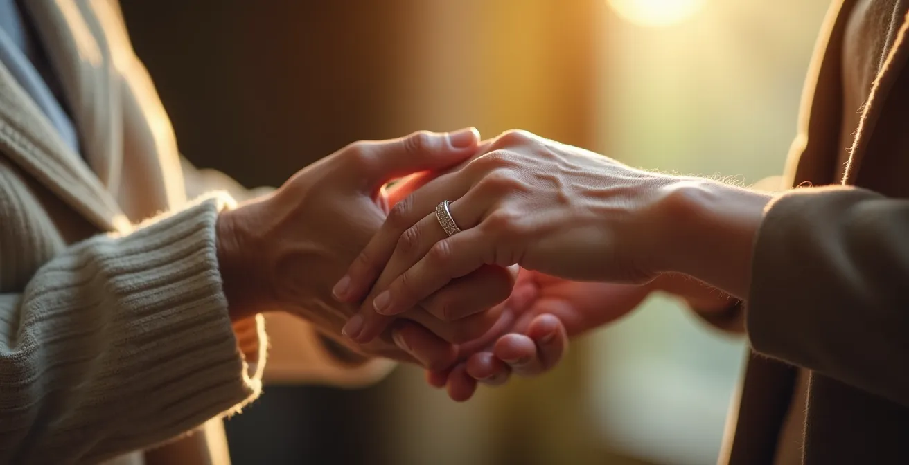 Mains de mère et fille se touchant délicatement